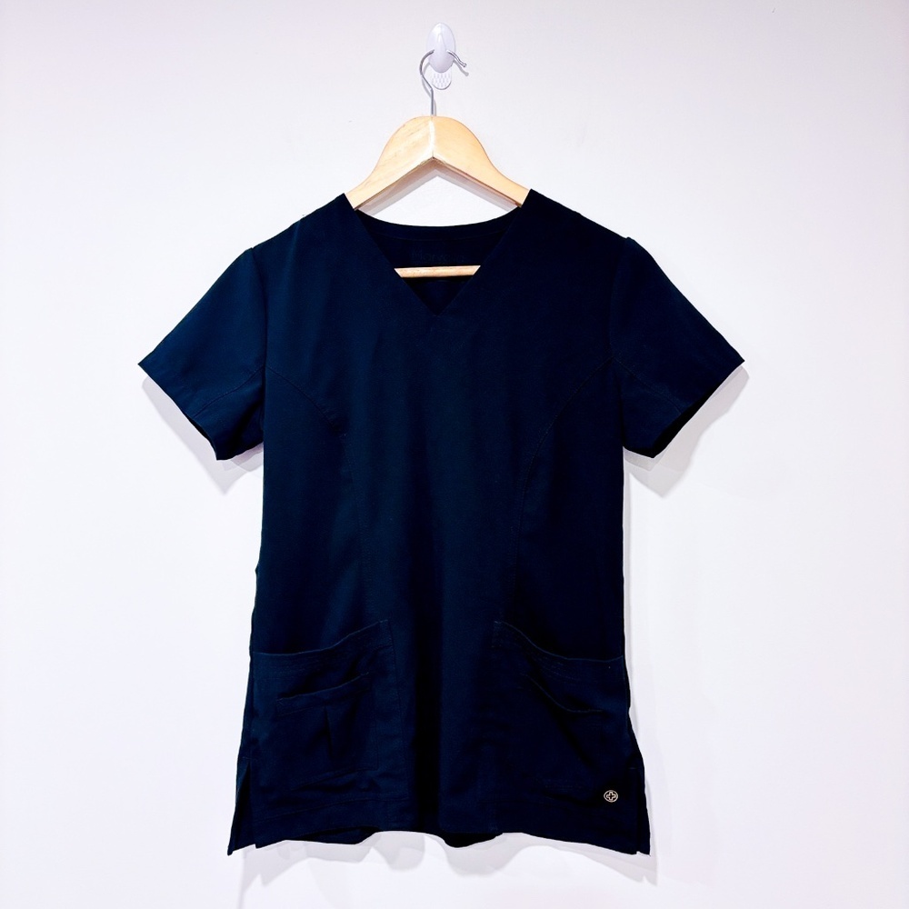 WHITE CROSS Black scrub top‎ | Classic V-neck workwear | X-Small *